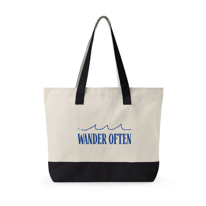 Wander Often Canvas Zippered Tote Bag