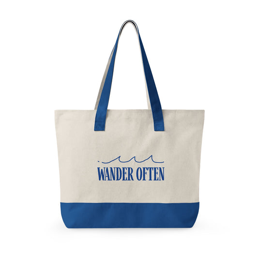 Wander Often Canvas Zippered Tote Bag
